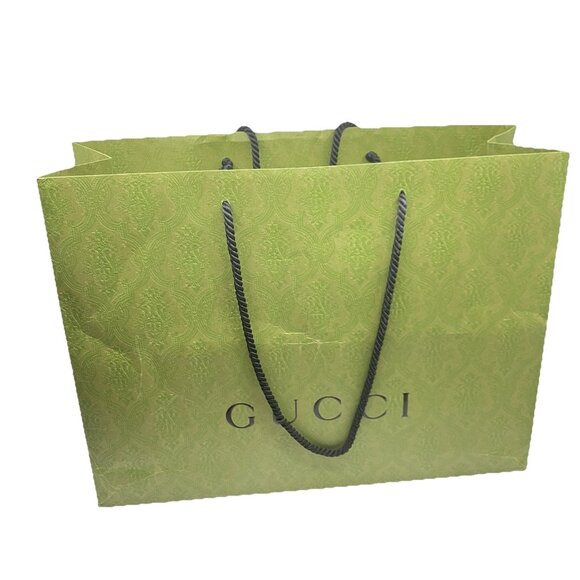 Gucci Green Paper Shopping Bag L With Handles 18.75 x 14 x 6.5 Damask - Picture 1 of 13